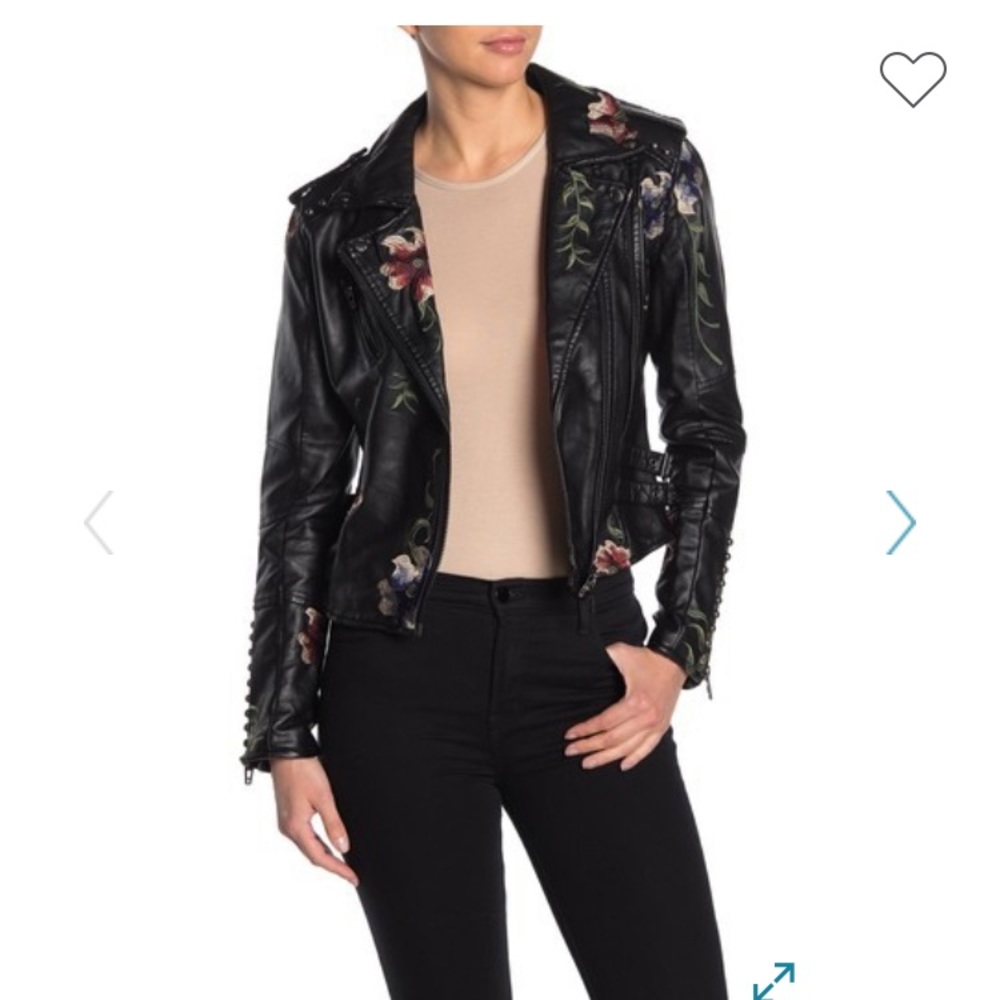 BlankNYC FauxLeather Floral Embroider Moto Jacket